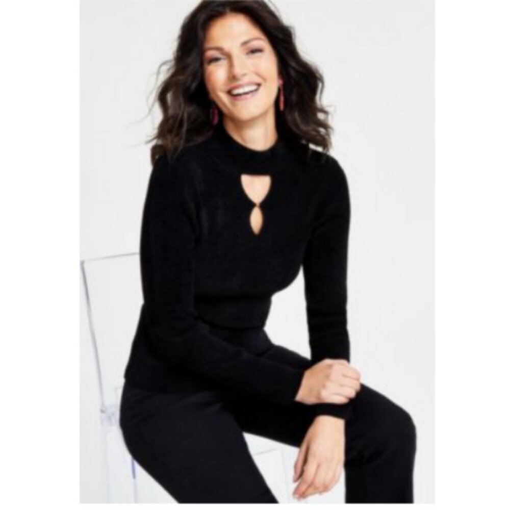 I.N.C. International Concepts Women's Chenille Ribbed Cutout Sweater Size XS